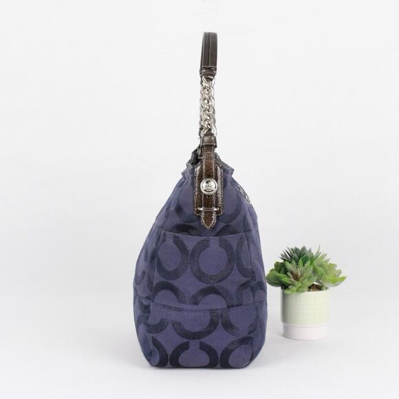 Coach Navy Blue Glitter Signature C Canvas Leather Shoulder Bag - Picture 5 of 10